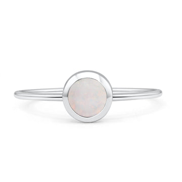 Round Statement Fashion Petite Dainty Thumb Ring Lab Created White Opal Solid 925 Sterling Silver